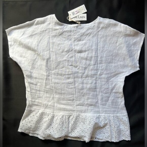 NWT SPAZIOCHIC Italy Made 🇮🇹 100% LINEN crew neck Cap sleeve Peplum Top L - Picture 4 of 7
